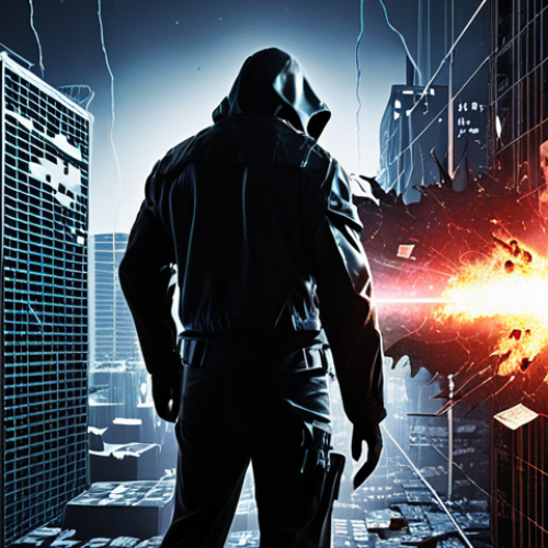 Home 7 A dramatic scene depicting a digital cityscape under cyberattack. Dark, shadowy figures or abstract digital threats (like ransomware code or exploding data fragments) assault a corporate building, which is visibly cracking or crumbling. Behind it, a financial chart plummets, and legal documents are torn, symbolizing severe fines and brand damage. The overall atmosphere is urgent and catastrophic, highlighting the daily threat and dire consequences of data breaches. Sci-fi, digital art, high contrast.