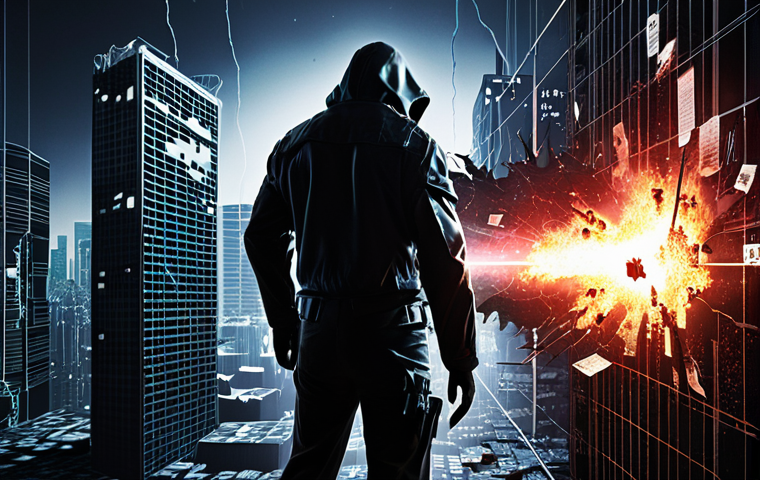 A dramatic scene depicting a digital cityscape under cyberattack. Dark, shadowy figures or abstract digital threats (like ransomware code or exploding data fragments) assault a corporate building, which is visibly cracking or crumbling. Behind it, a financial chart plummets, and legal documents are torn, symbolizing severe fines and brand damage. The overall atmosphere is urgent and catastrophic, highlighting the daily threat and dire consequences of data breaches. Sci-fi, digital art, high contrast.