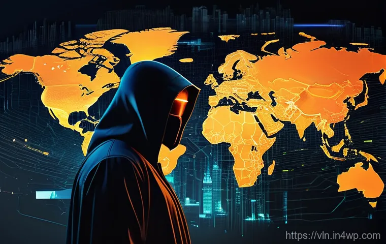 사이버 공격 대응을 위한 취약점 관리 - **AI-Powered Cyber Attack and Global Threat:** A high-angle, futuristic shot capturing a shadowy, so...