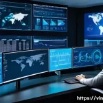 Home 20 보안 취약점 관리 프로세스의 지속적 개선 - A modern cybersecurity operations center with diverse security analysts monitoring multiple large sc...