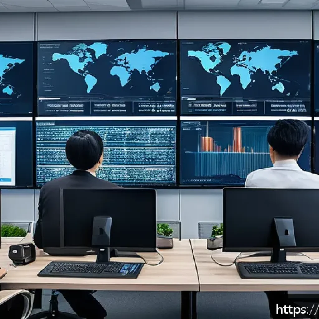 보안 취약점 관리의 성공적인 커뮤니케이션 전략 - A modern corporate office setting showing a diverse team of cybersecurity professionals collaboratin...