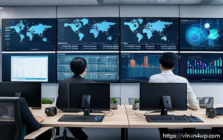 보안 취약점 관리의 성공적인 커뮤니케이션 전략 - A modern corporate office setting showing a diverse team of cybersecurity professionals collaboratin...